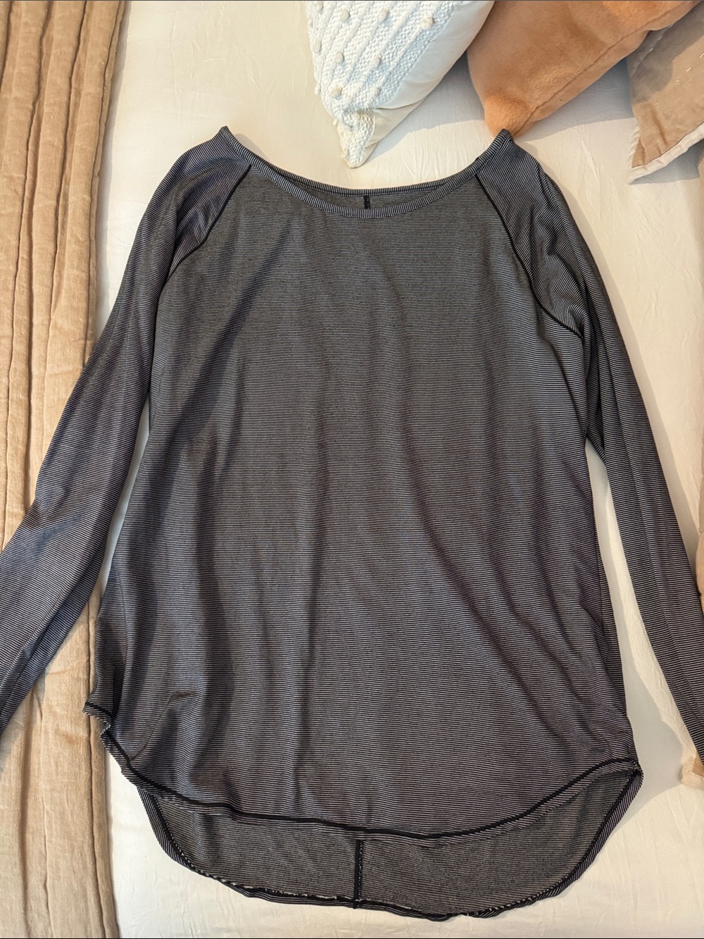 Athleta Long Sleeve Scoop Neck Athletic Top - Black and White Stripe